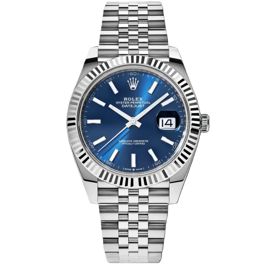 Rolex Datejust 41 Blue Index Stick Dial Fluted Bezel Stainless Steel Jubilee Bracelet