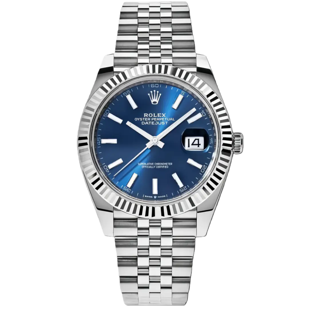 Rolex Datejust 41 Blue Index Stick Dial Fluted Bezel Stainless Steel Jubilee Bracelet