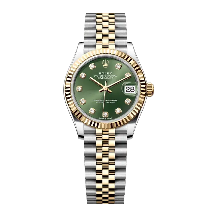 Rolex Datejust 31 Green Diamond Dial with Two Tone Jubilee Bracelet & Fluted Bezel