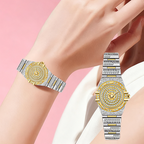 Women Luxury Bling-ed Out Gold Stainless Steel Quartz Analog Wrist Watch