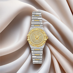 Women Luxury Bling-ed Out Gold Stainless Steel Quartz Analog Wrist Watch