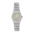 Women Luxury Bling-ed Out Gold Stainless Steel Quartz Analog Wrist Watch